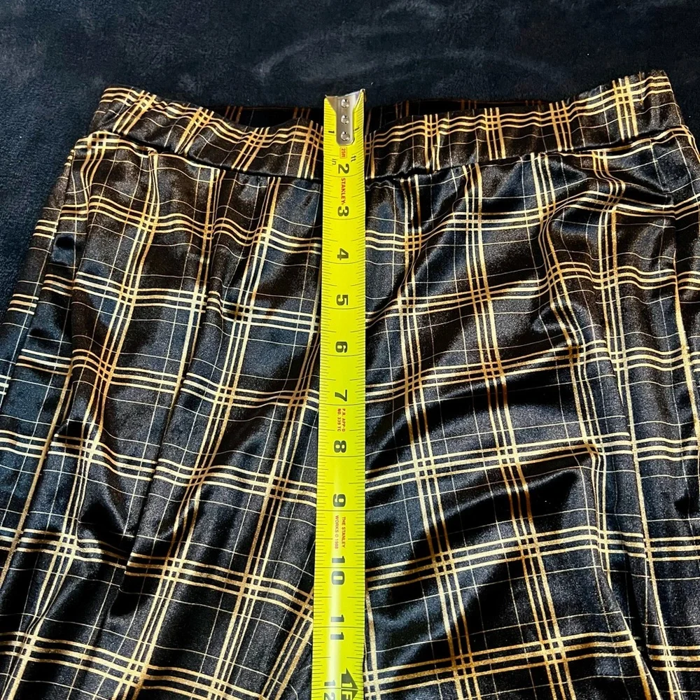 Emory Park Retro 2 Piece Velvet Corset Top Hippie Plaid Wide‎ Leg Pants Brown M